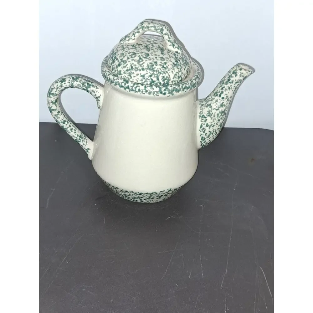 Apples & Green Spongeware - Stoneware Coffee Pot by Tender Heart